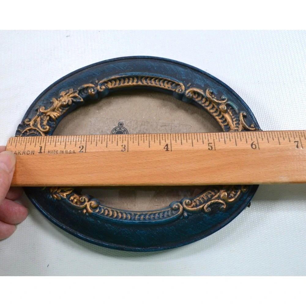 Vintage Style Oval Resin Photo Frame Blue Gold Gilt Ornate Baroque Tabletop
